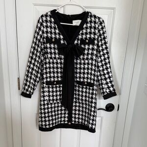 Pomander Place Black and White Houndstooth Mini Dress